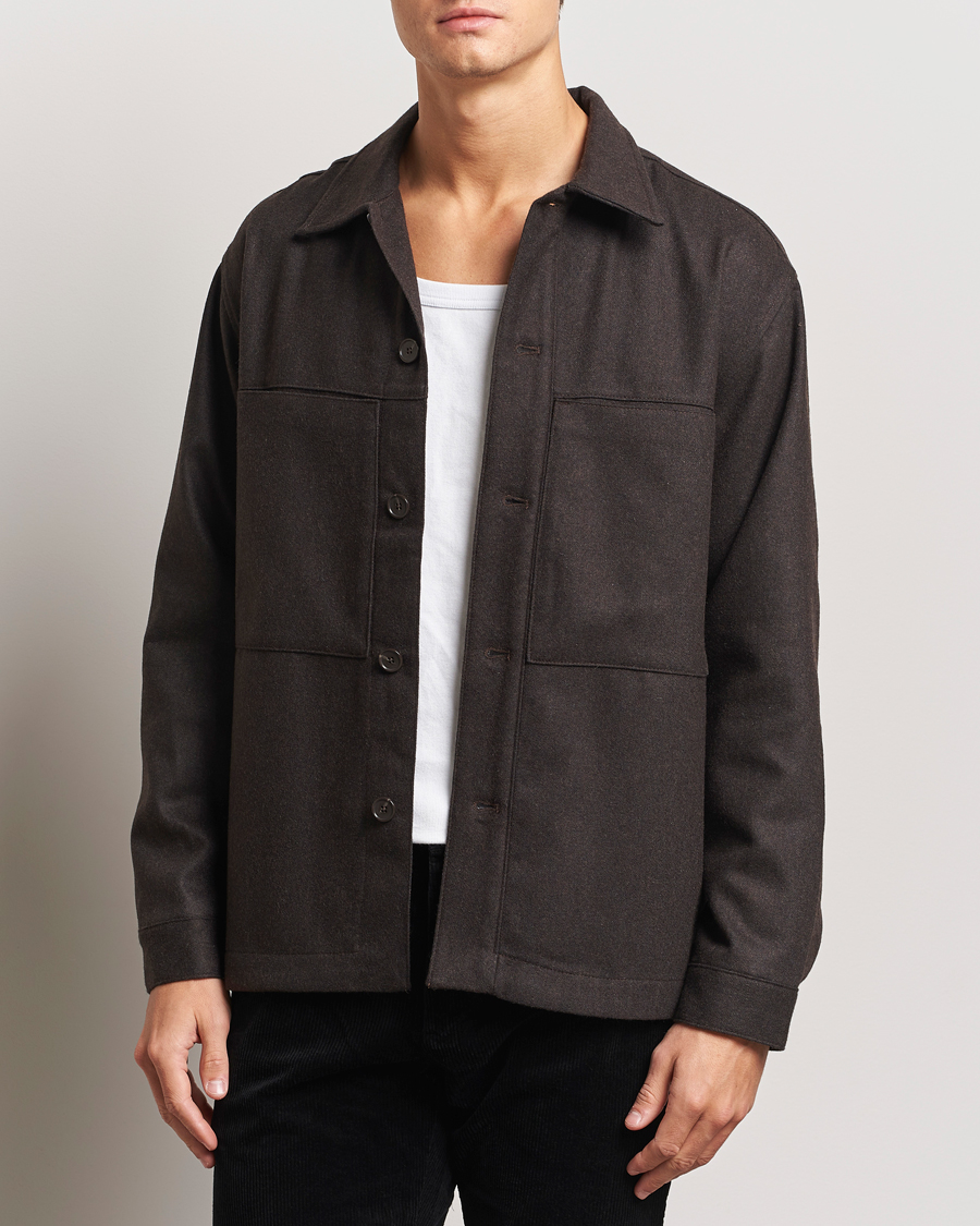 Mies | Kauluspaidat | NN07 | Isak Wool Overshirt Dark Brown