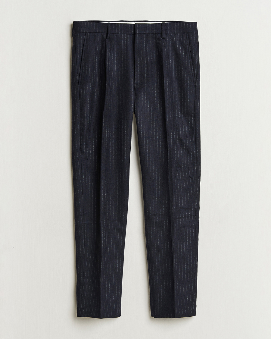 Mies | Housut | NN07 | Bill Wool Pleated Trousers Navy Blue Pinstripe