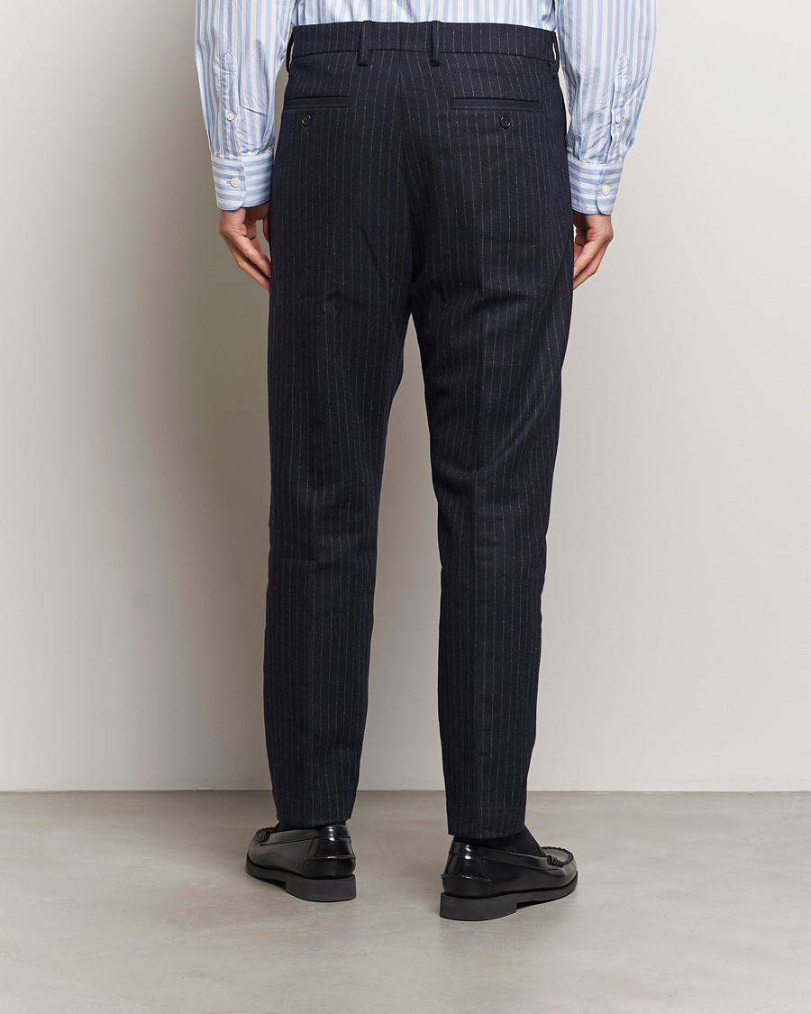 Mies | Housut | NN07 | Bill Wool Pleated Trousers Navy Blue Pinstripe