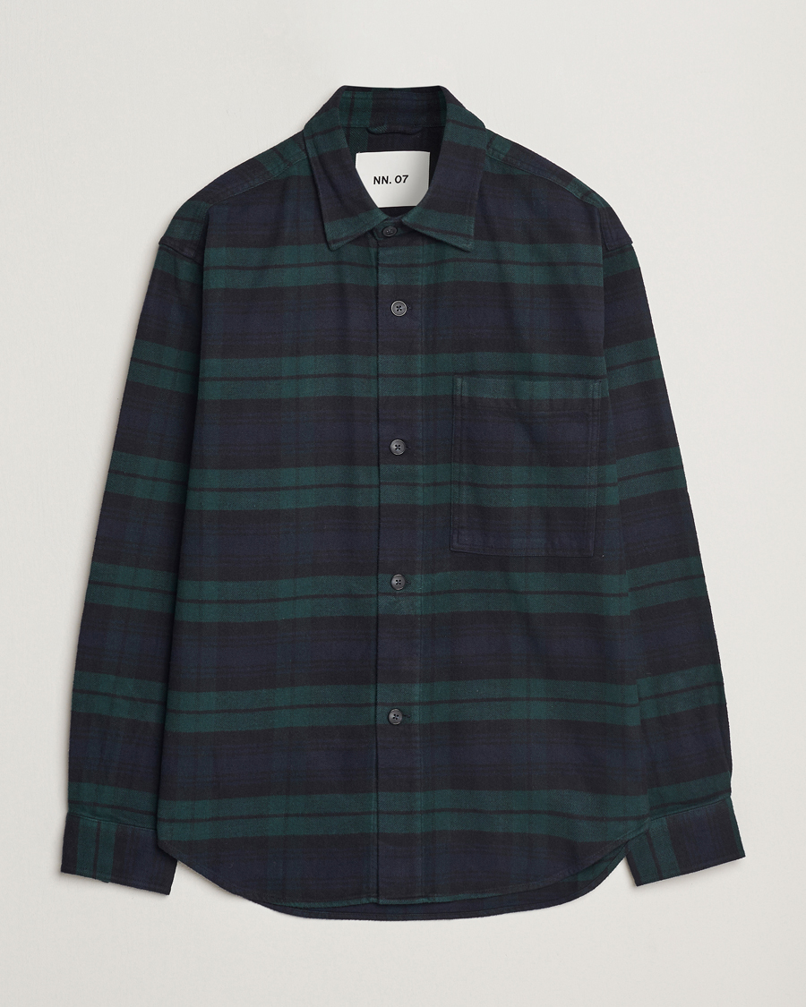 Mies | Kauluspaidat | NN07 | Adwin Checked Flannel Overshirt Green/Blue
