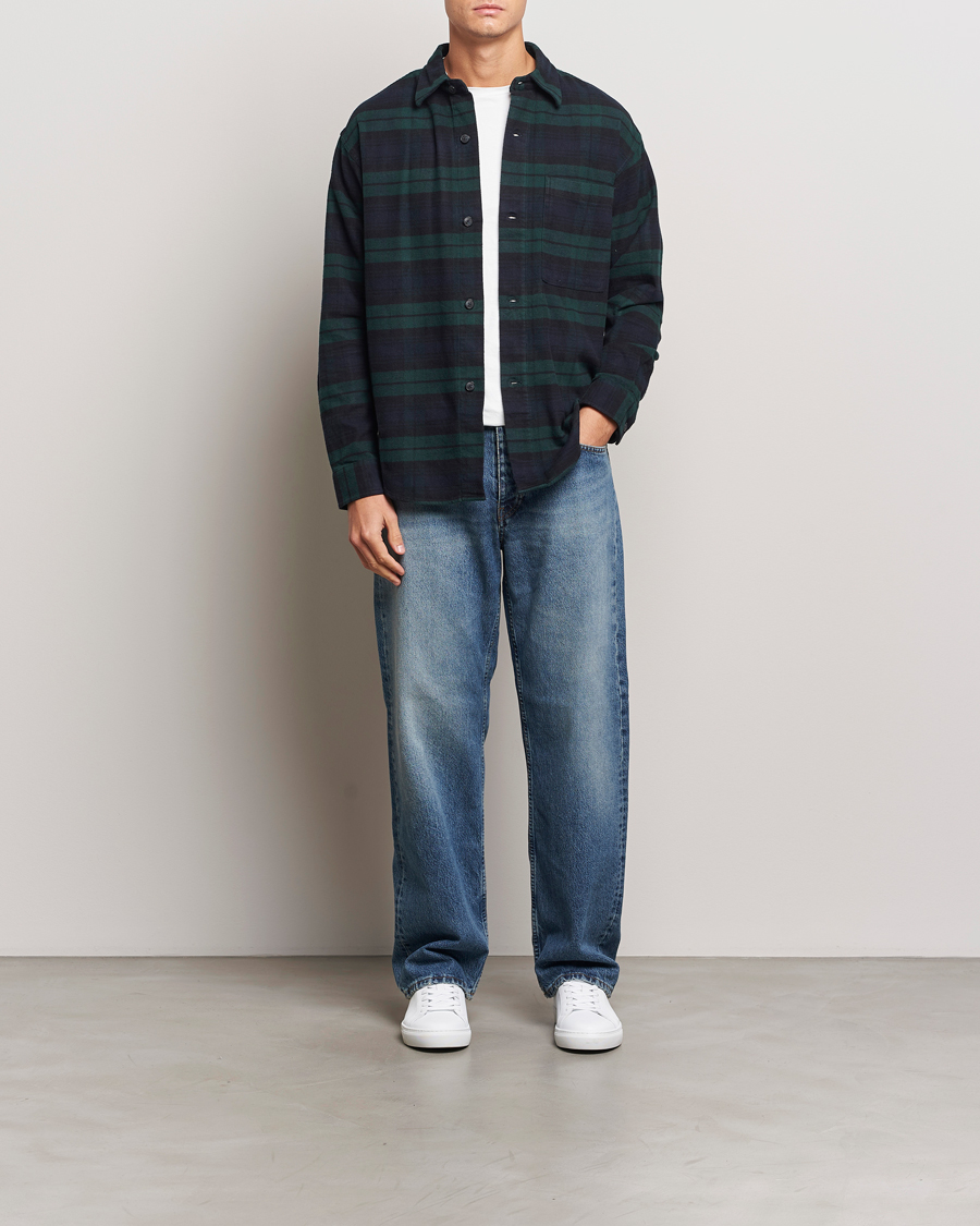 Mies | Kauluspaidat | NN07 | Adwin Checked Flannel Overshirt Green/Blue