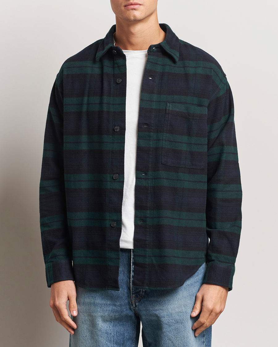 Mies | Kauluspaidat | NN07 | Adwin Checked Flannel Overshirt Green/Blue