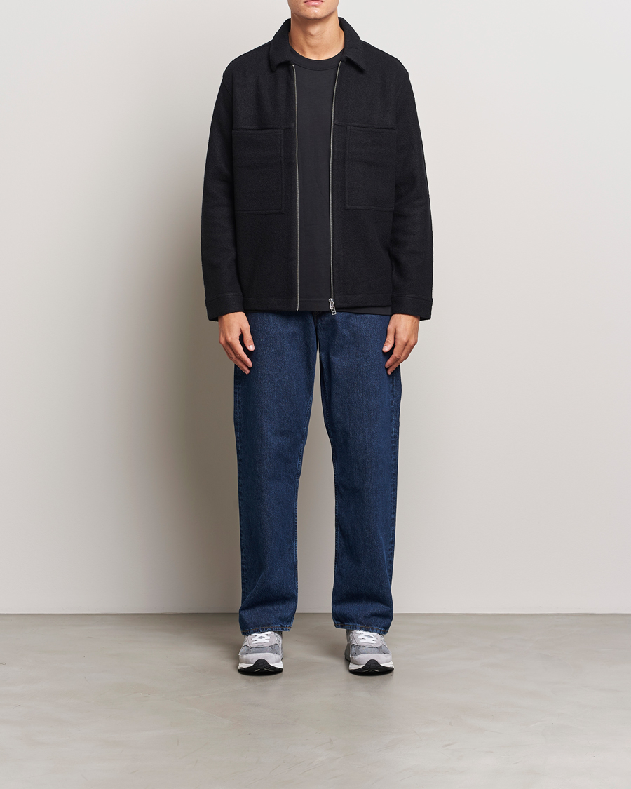 Mies | Puserot | NN07 | Isak Boiled Wool Full Zip Black