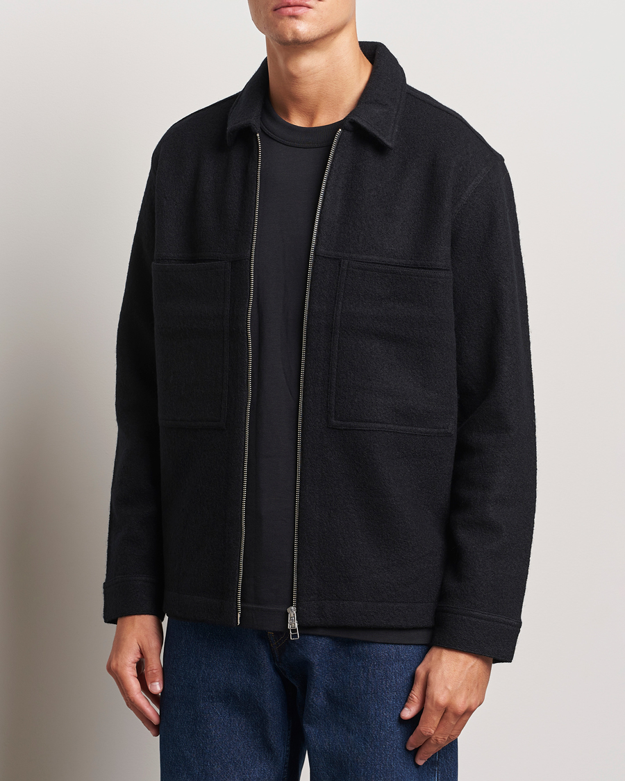 Mies | Puserot | NN07 | Isak Boiled Wool Full Zip Black