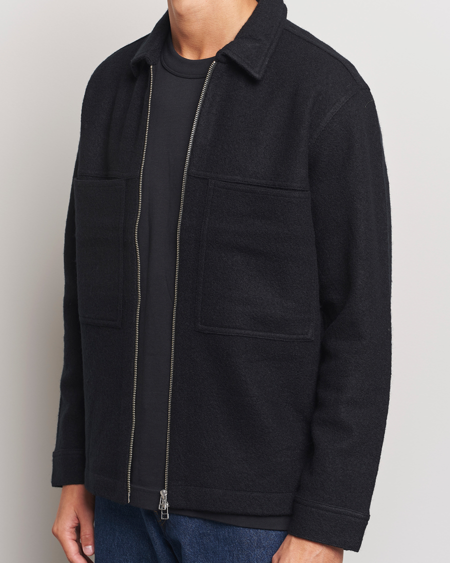 Mies | Puserot | NN07 | Isak Boiled Wool Full Zip Black