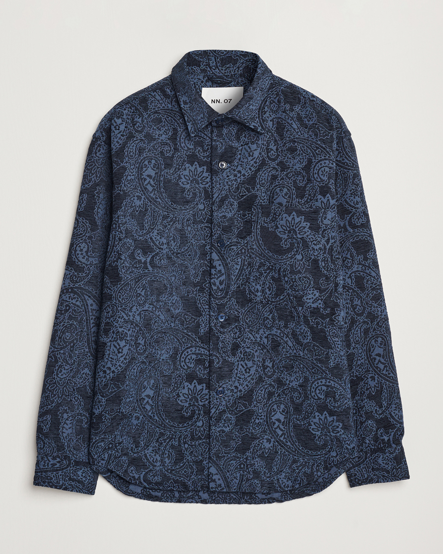 Mies | Kauluspaidat | NN07 | Adwin Flower Overshirt Navy Blue