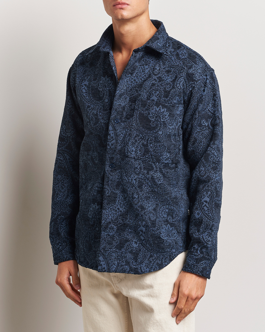 Mies | Kauluspaidat | NN07 | Adwin Flower Overshirt Navy Blue