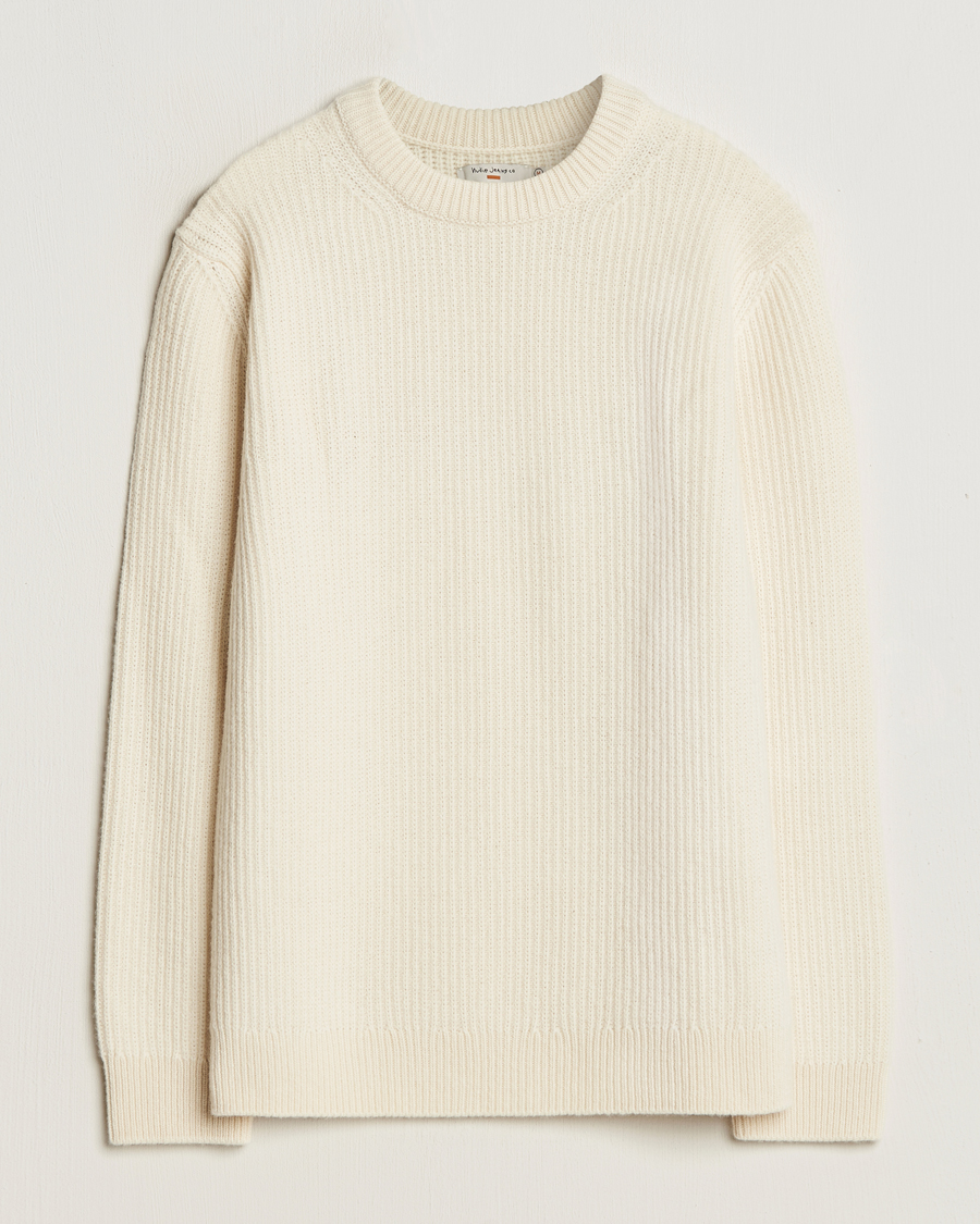 Mies | Puserot | Nudie Jeans | August Wool Rib Knitted Sweater Off White