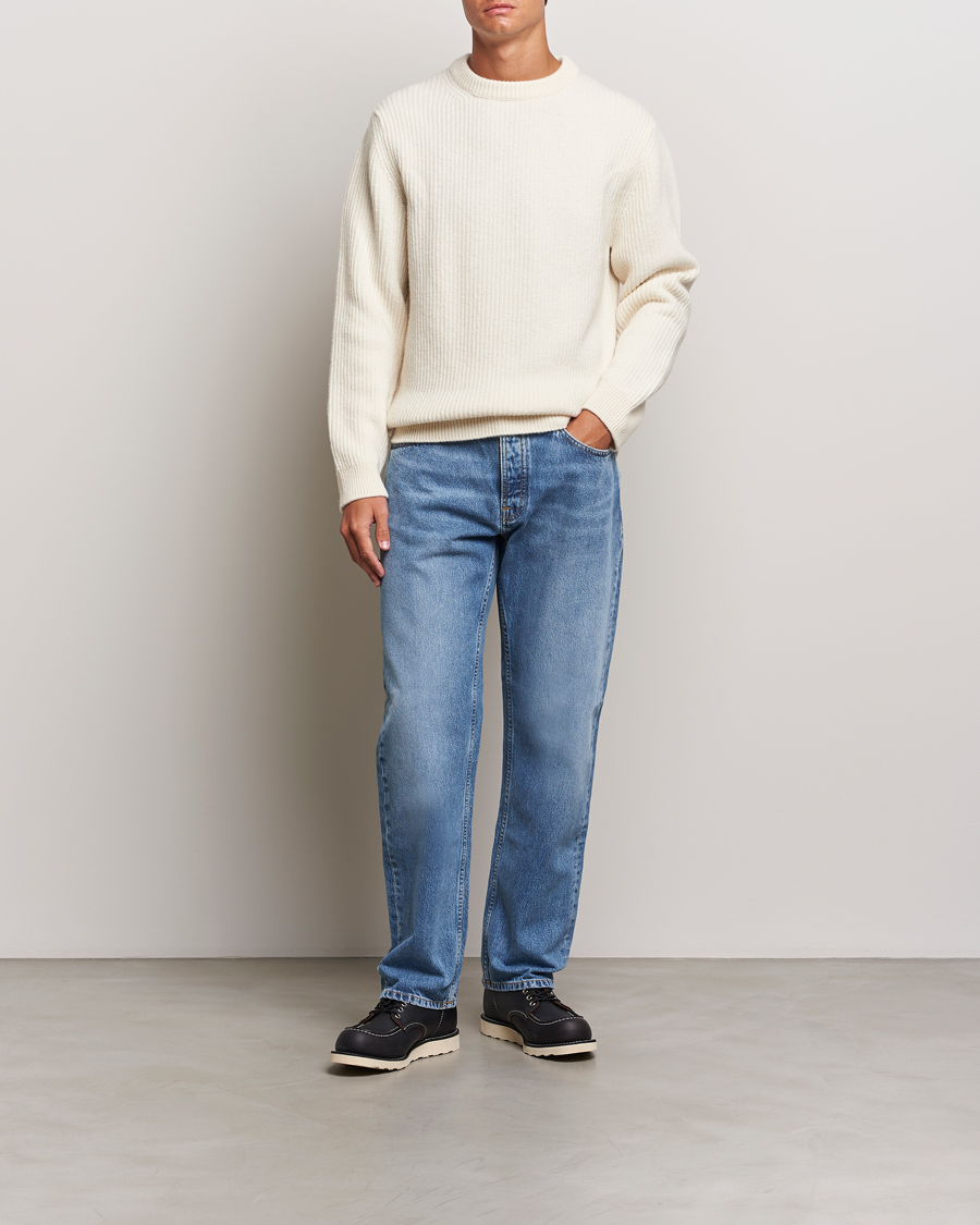 Mies | Puserot | Nudie Jeans | August Wool Rib Knitted Sweater Off White