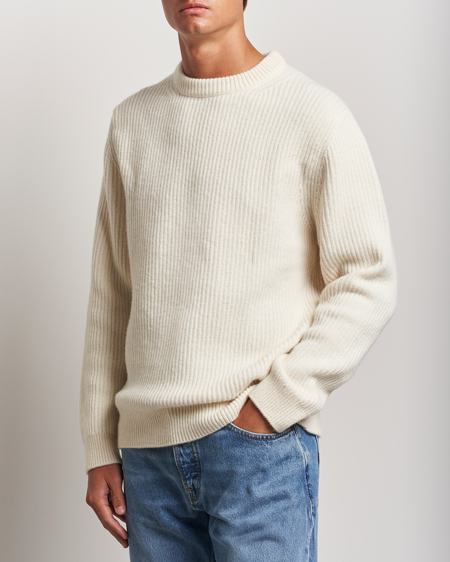 Mies | Puserot | Nudie Jeans | August Wool Rib Knitted Sweater Off White