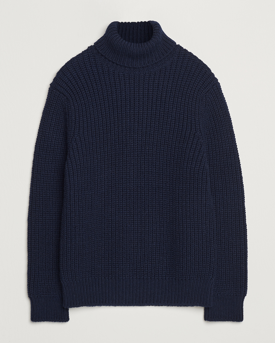 Mies | Puserot | Nudie Jeans | August Chunky Wool Knitted Rollneck Navy