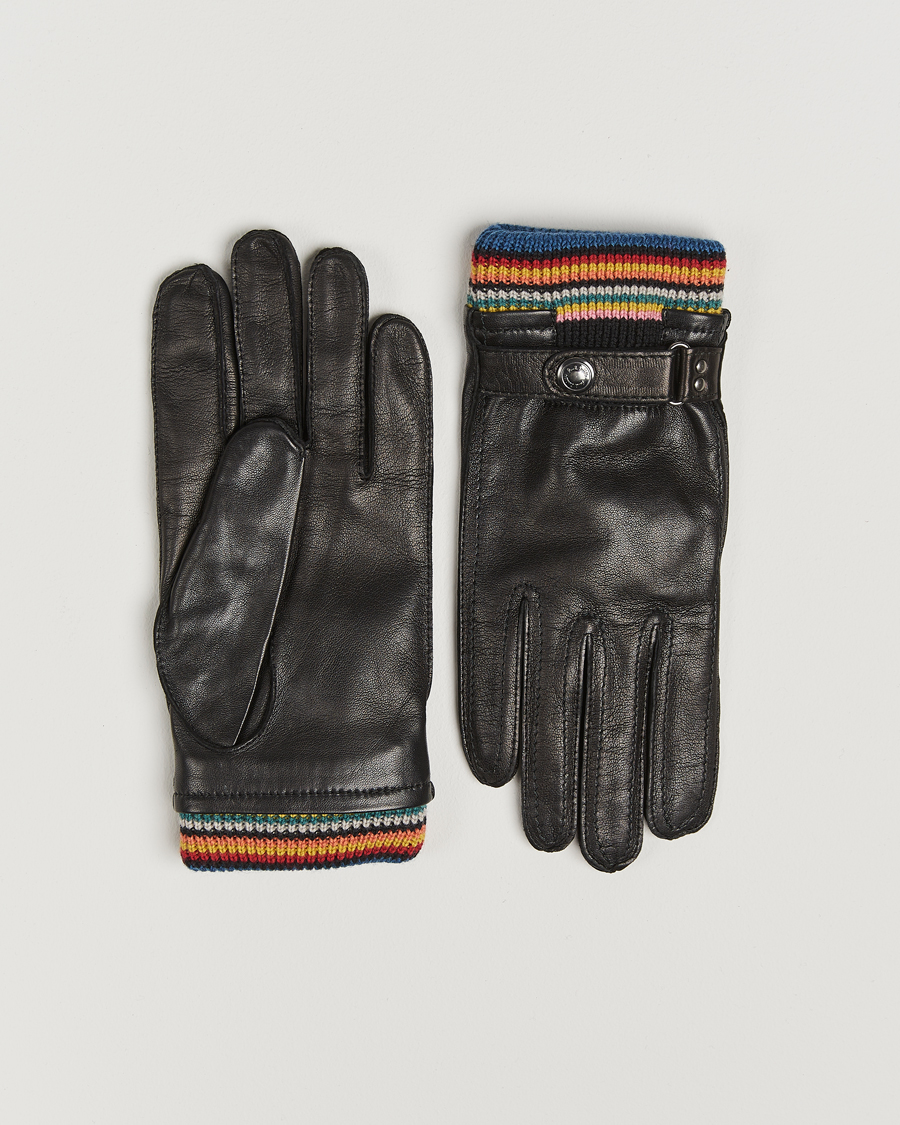 Mies | Paul Smith Signature Stripe Cuff Leather Glove Black | Paul Smith | Signature Stripe Cuff Leather Glove Black