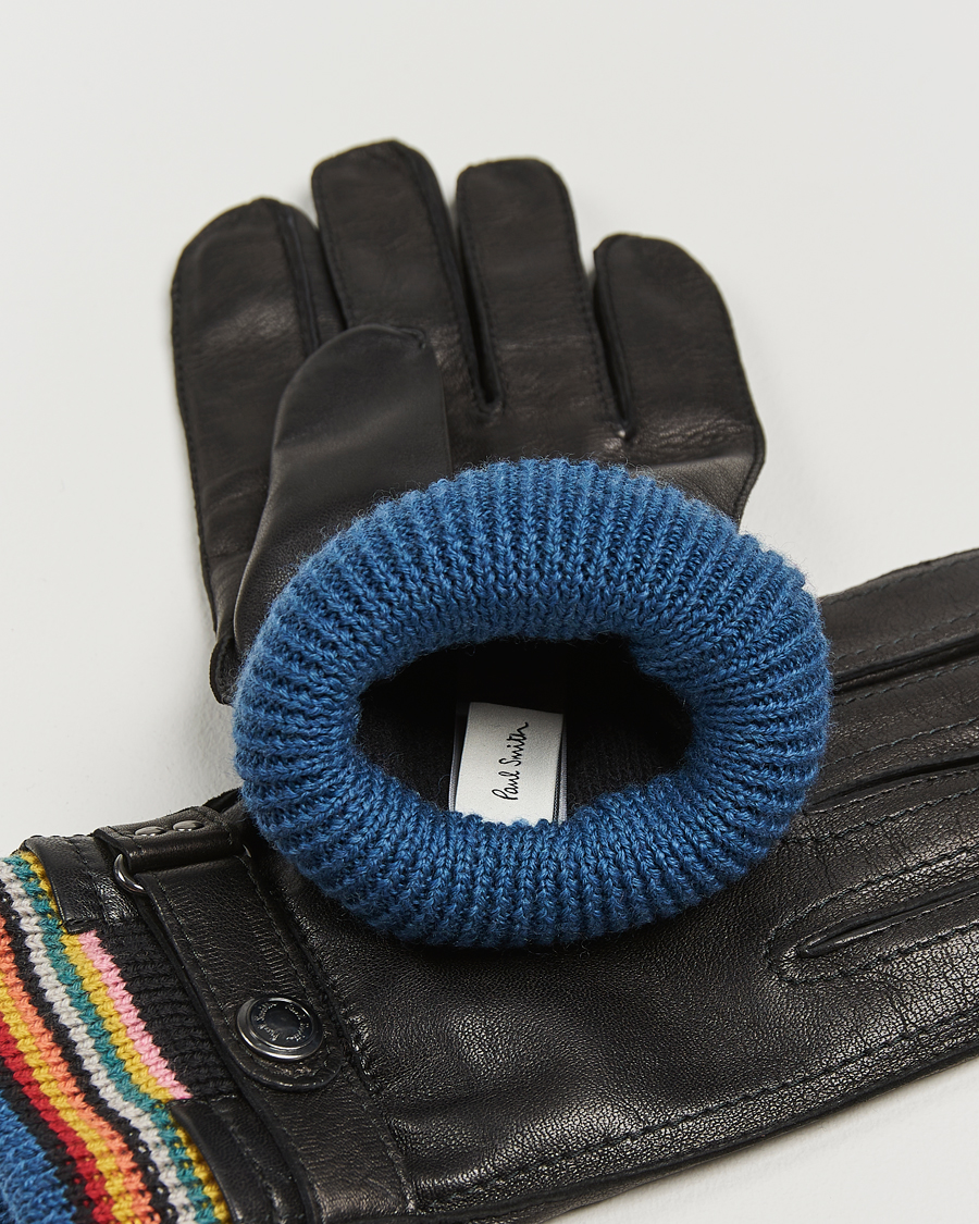 Mies | Paul Smith Signature Stripe Cuff Leather Glove Black | Paul Smith | Signature Stripe Cuff Leather Glove Black