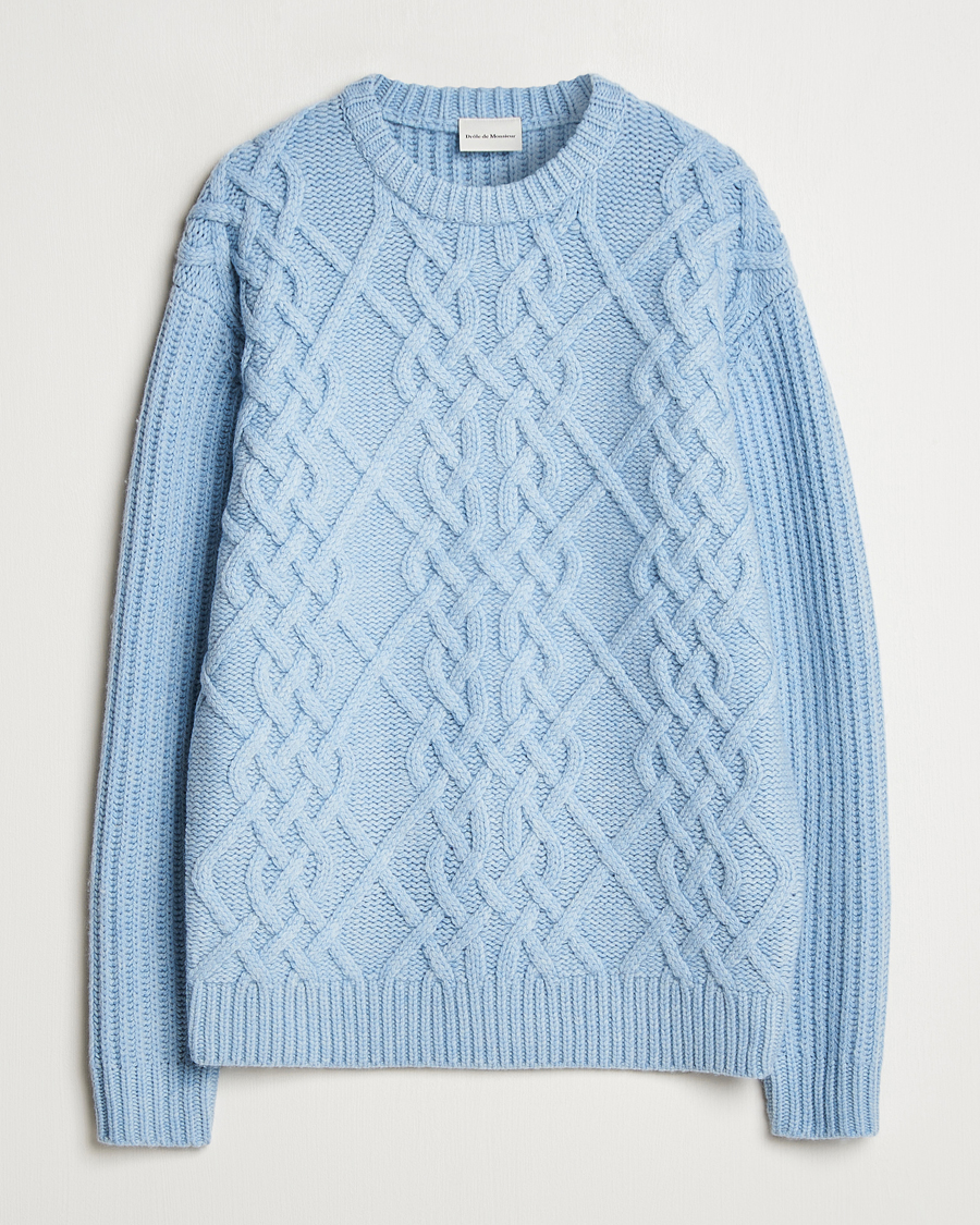 Mies | Puserot | Drôle de Monsieur | Heavy Cable Knit Pullover Light Blue
