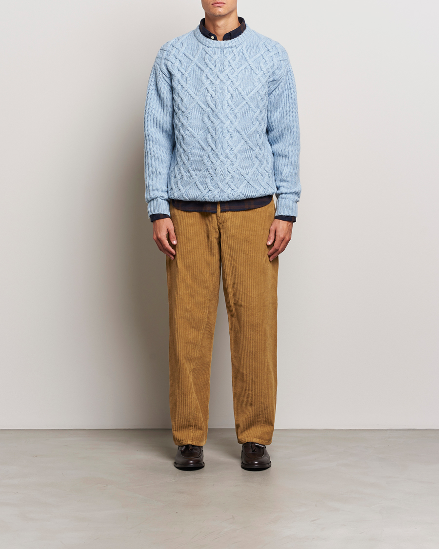 Mies | Puserot | Drôle de Monsieur | Heavy Cable Knit Pullover Light Blue