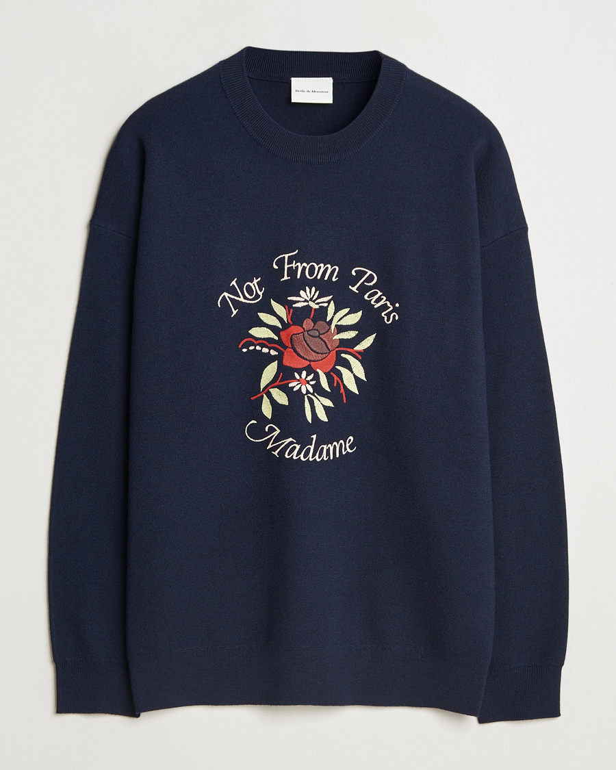 Mies | Puserot | Drôle de Monsieur | Flower Slogan Pullover Dark Navy
