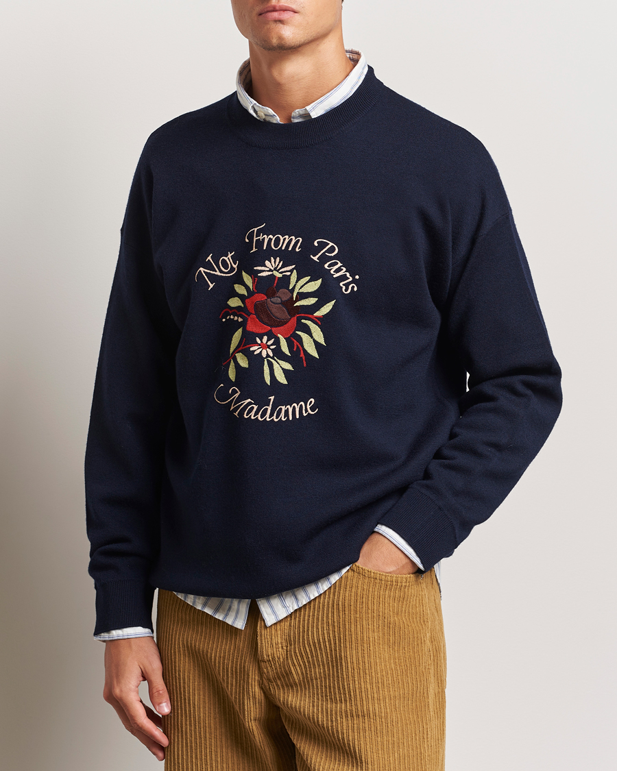 Mies | Puserot | Drôle de Monsieur | Flower Slogan Pullover Dark Navy