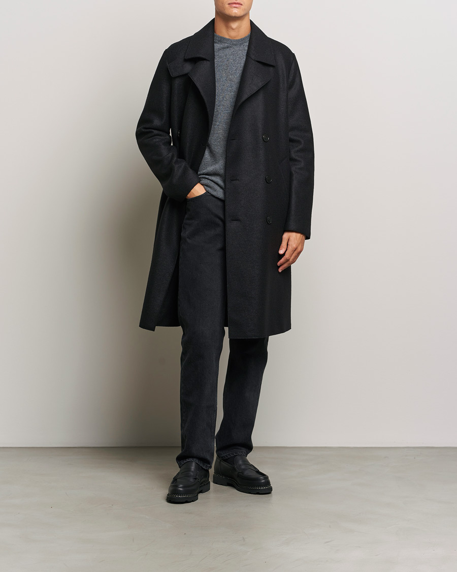 Mies | Takit | Harris Wharf London | Pressed Wool Long Peacoat Black