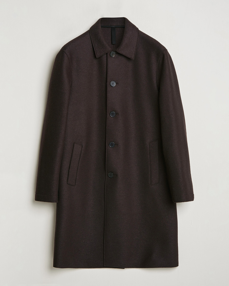 Mies | Takit | Harris Wharf London | Pressed Wool Mac Coat Dark Brown