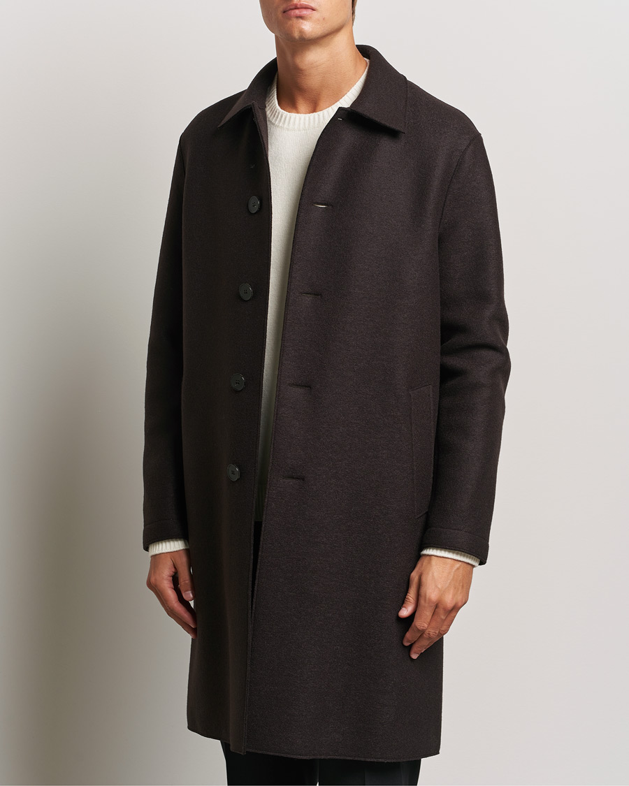 Mies | Takit | Harris Wharf London | Pressed Wool Mac Coat Dark Brown
