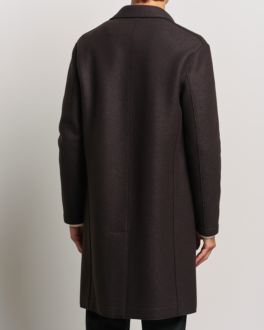 Mies | Takit | Harris Wharf London | Pressed Wool Mac Coat Dark Brown