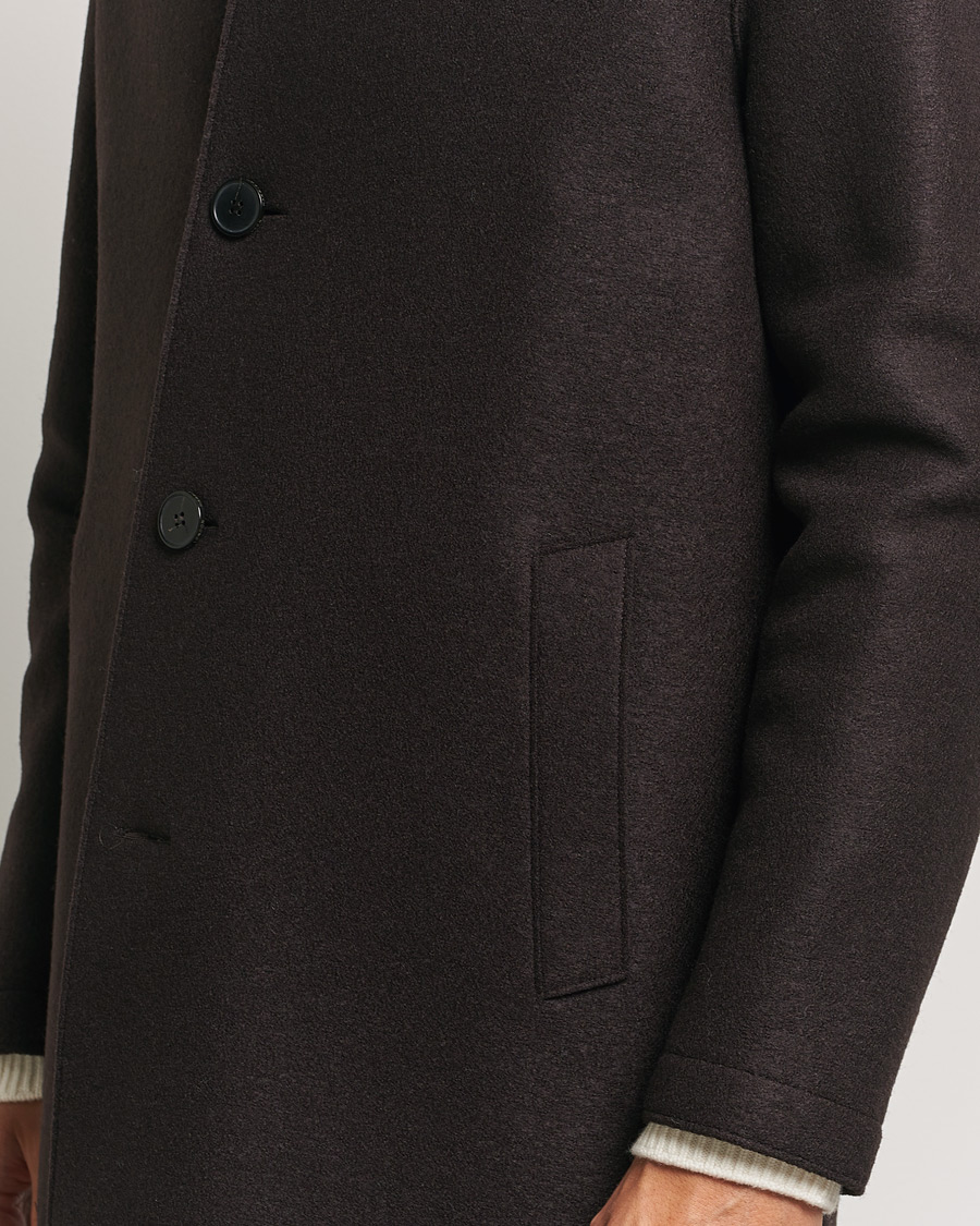 Mies | Takit | Harris Wharf London | Pressed Wool Mac Coat Dark Brown