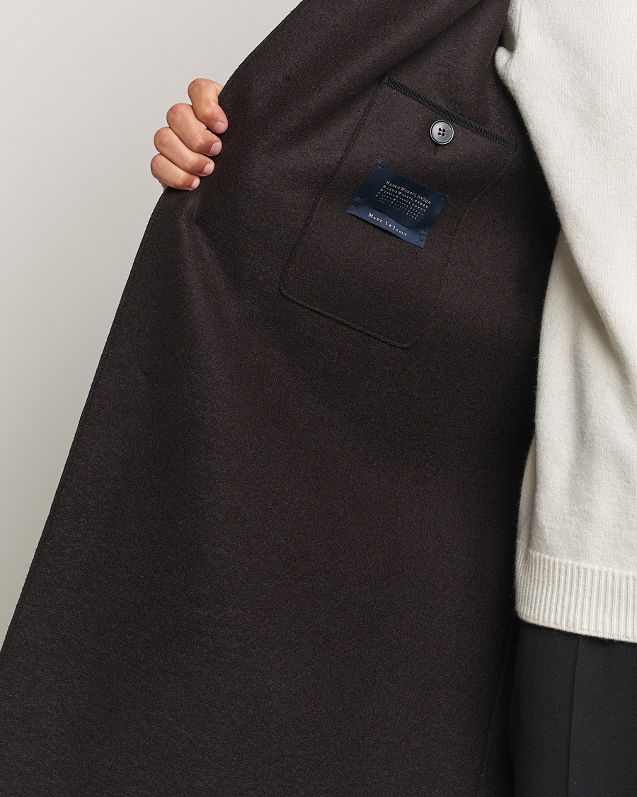 Mies | Takit | Harris Wharf London | Pressed Wool Mac Coat Dark Brown