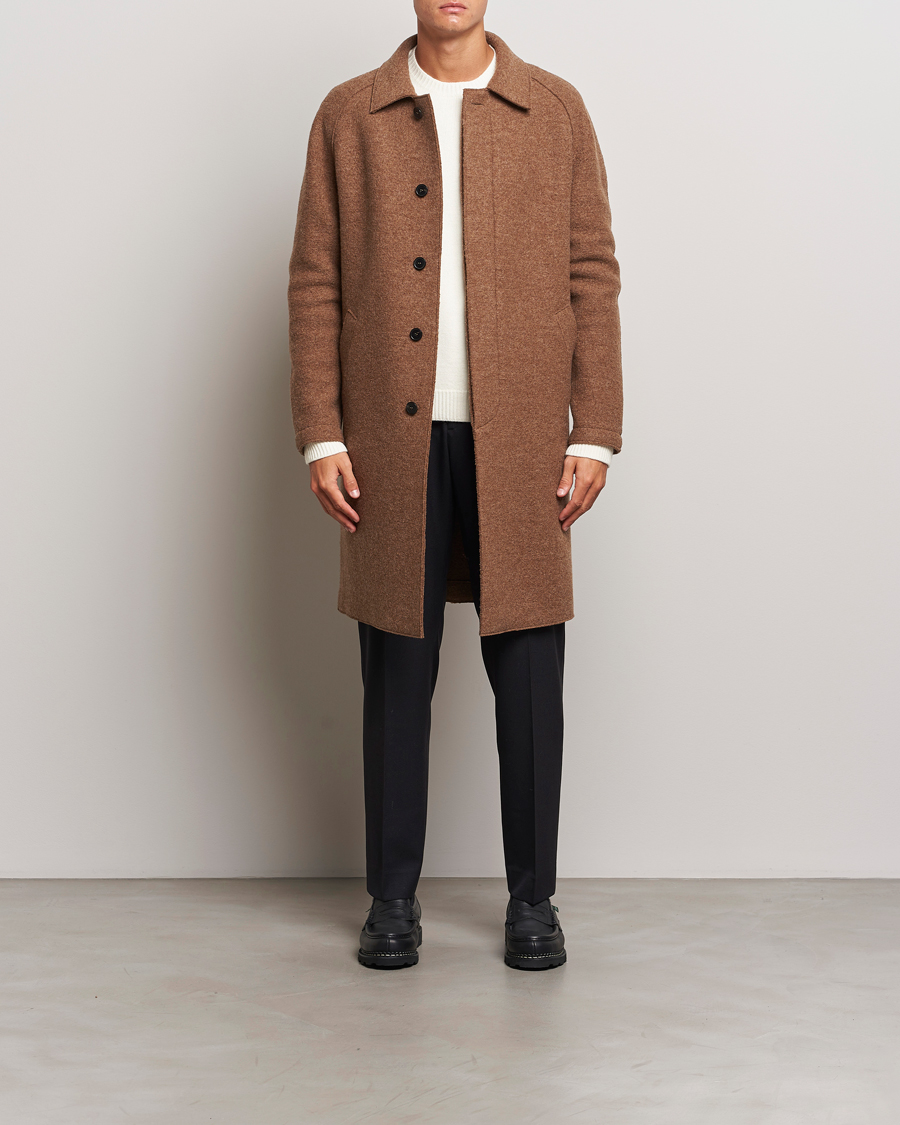 Mies | Takit | Harris Wharf London | Boiled Wool Raglan Coat Caramel Melange