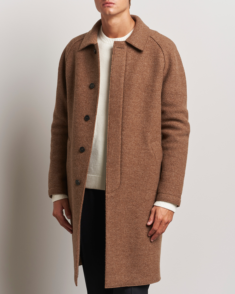 Mies | Takit | Harris Wharf London | Boiled Wool Raglan Coat Caramel Melange