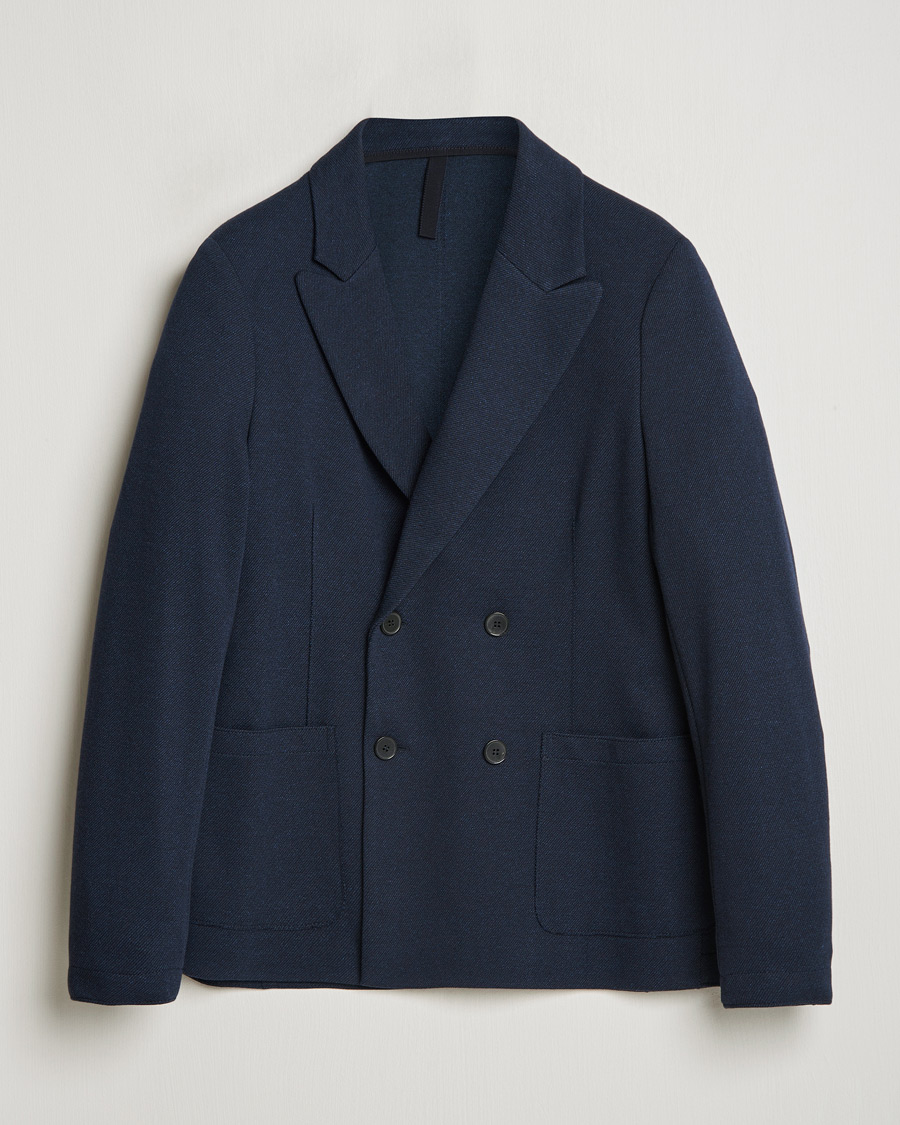 Mies | Pikkutakit | Harris Wharf London | Double Breasted Peak Lapel Jersey Blazer Navy Twill