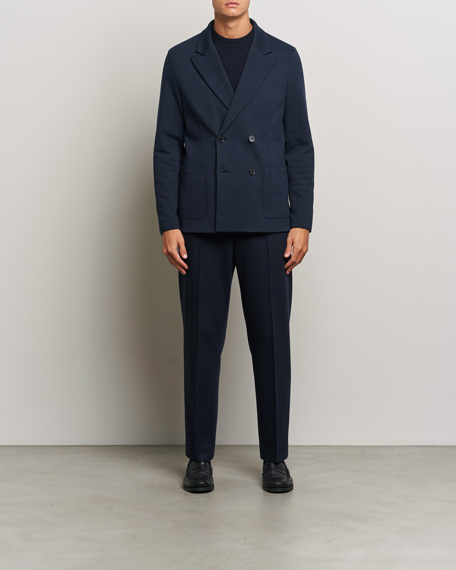 Mies | Pikkutakit | Harris Wharf London | Double Breasted Peak Lapel Jersey Blazer Navy Twill