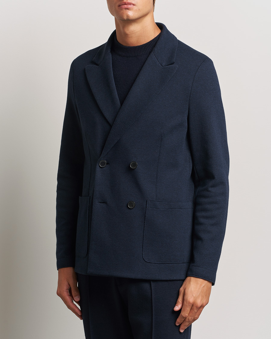 Mies | Pikkutakit | Harris Wharf London | Double Breasted Peak Lapel Jersey Blazer Navy Twill