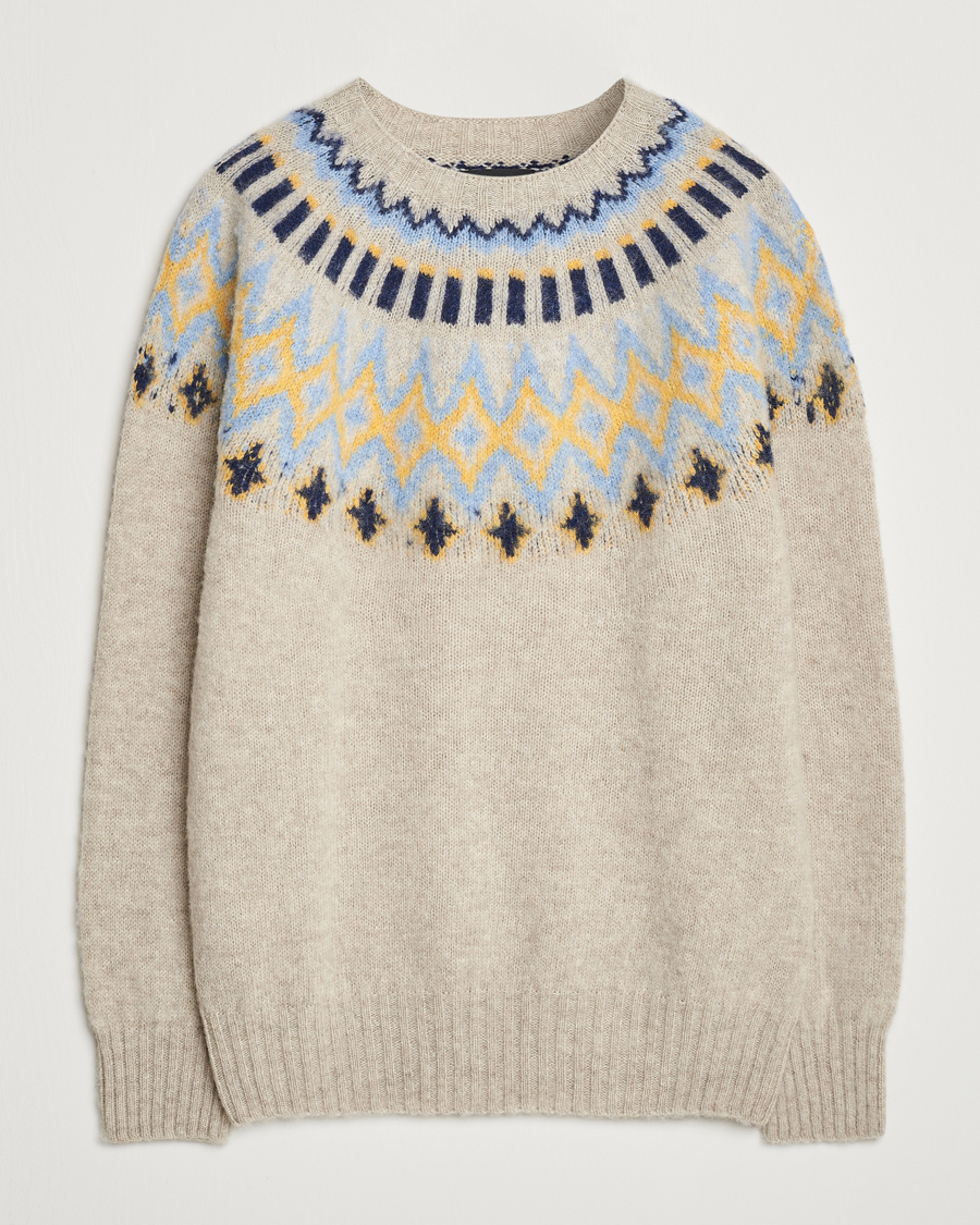 Mies | Puserot | Howlin' | Brushed Wool Fair Isle Crew Sweater Cosmic Latte