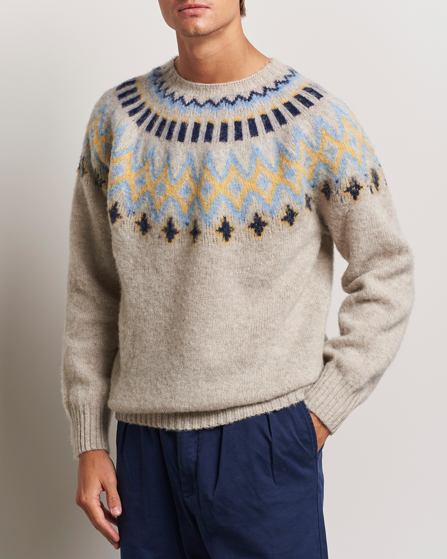 Mies | Puserot | Howlin' | Brushed Wool Fair Isle Crew Sweater Cosmic Latte
