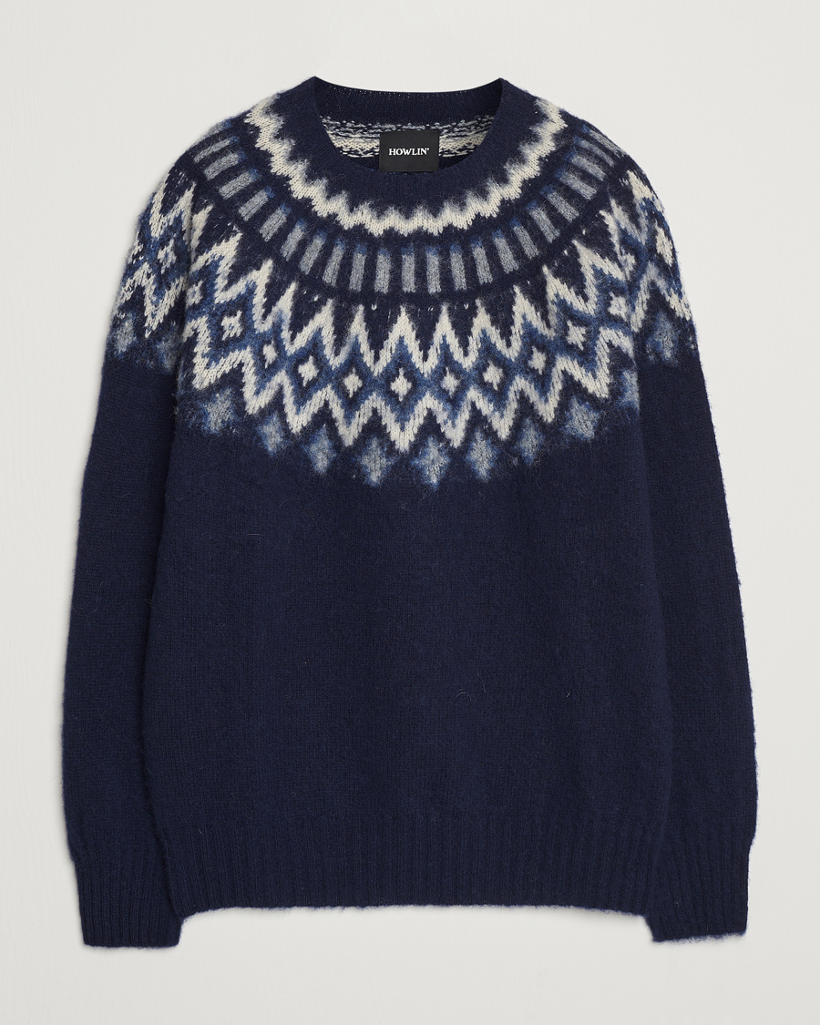 Mies | Puserot | Howlin' | Brushed Wool Fair Isle Crew Sweater Denim