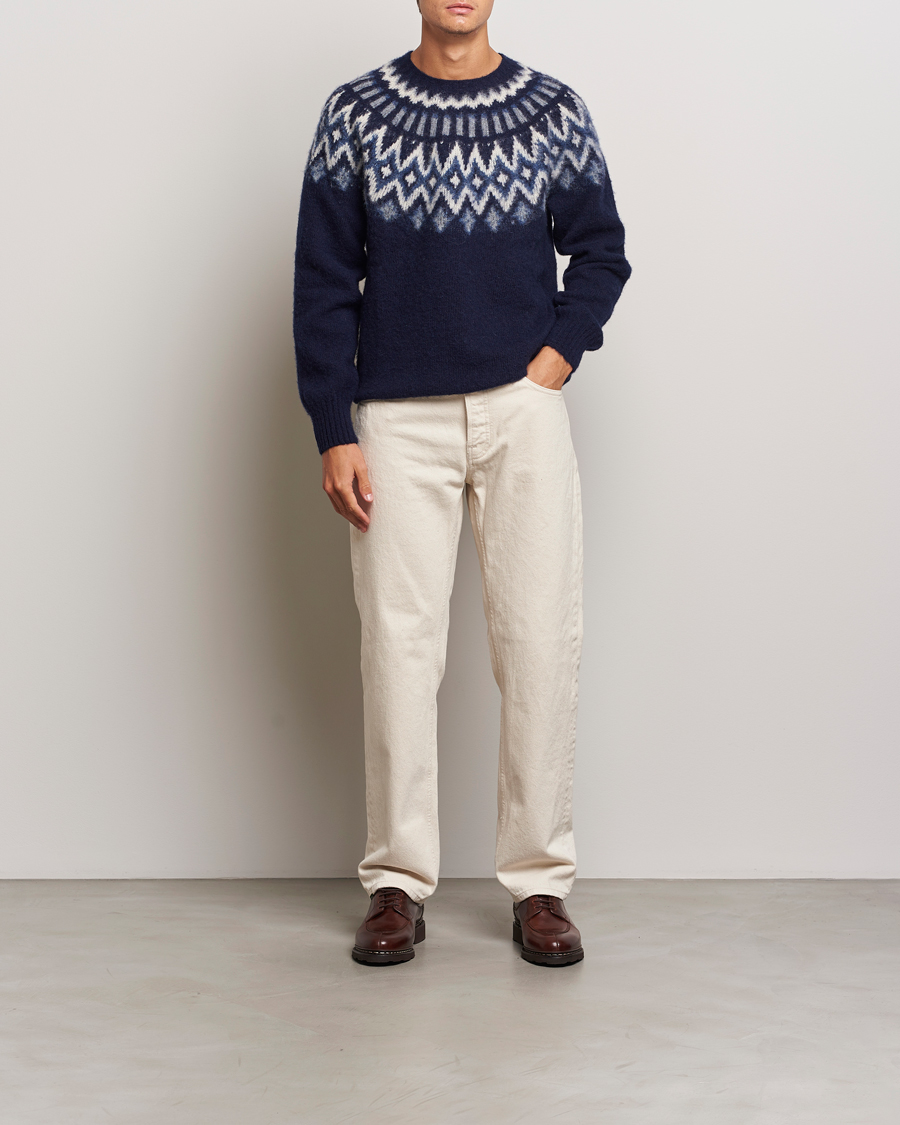 Mies | Puserot | Howlin' | Brushed Wool Fair Isle Crew Sweater Denim