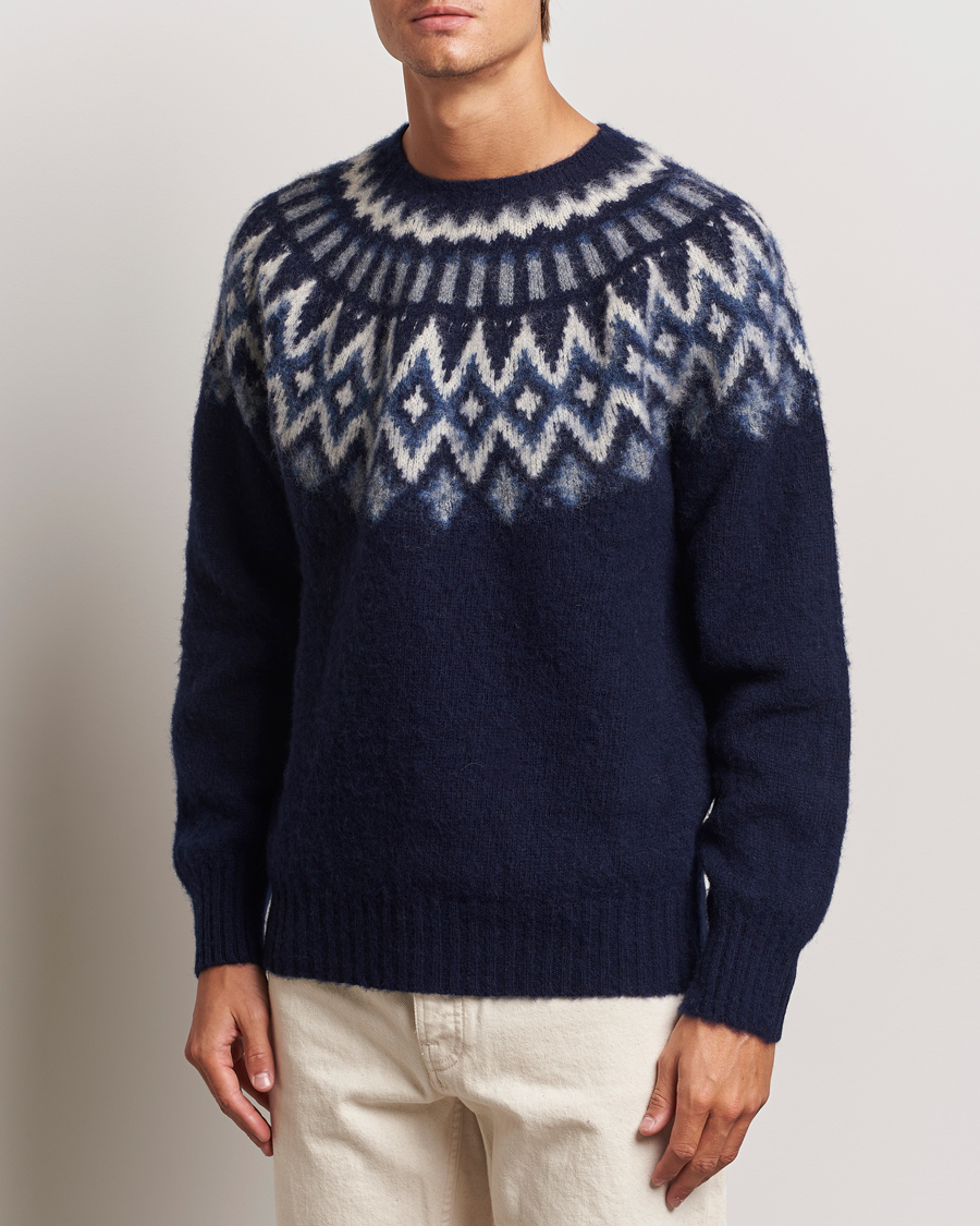 Mies | Puserot | Howlin' | Brushed Wool Fair Isle Crew Sweater Denim