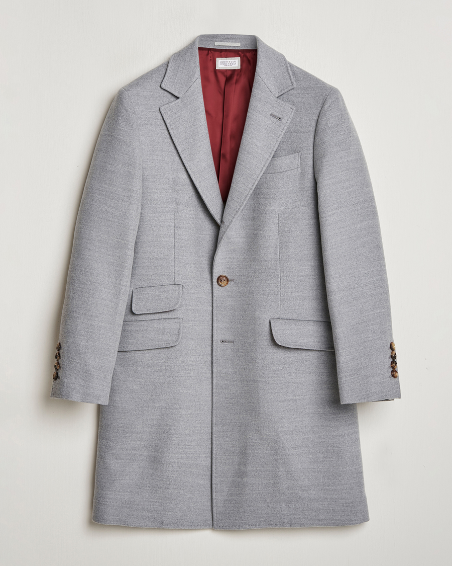 Mies | Takit | Brunello Cucinelli | Single Breasted Beaver Wool Coat Pearl Grey