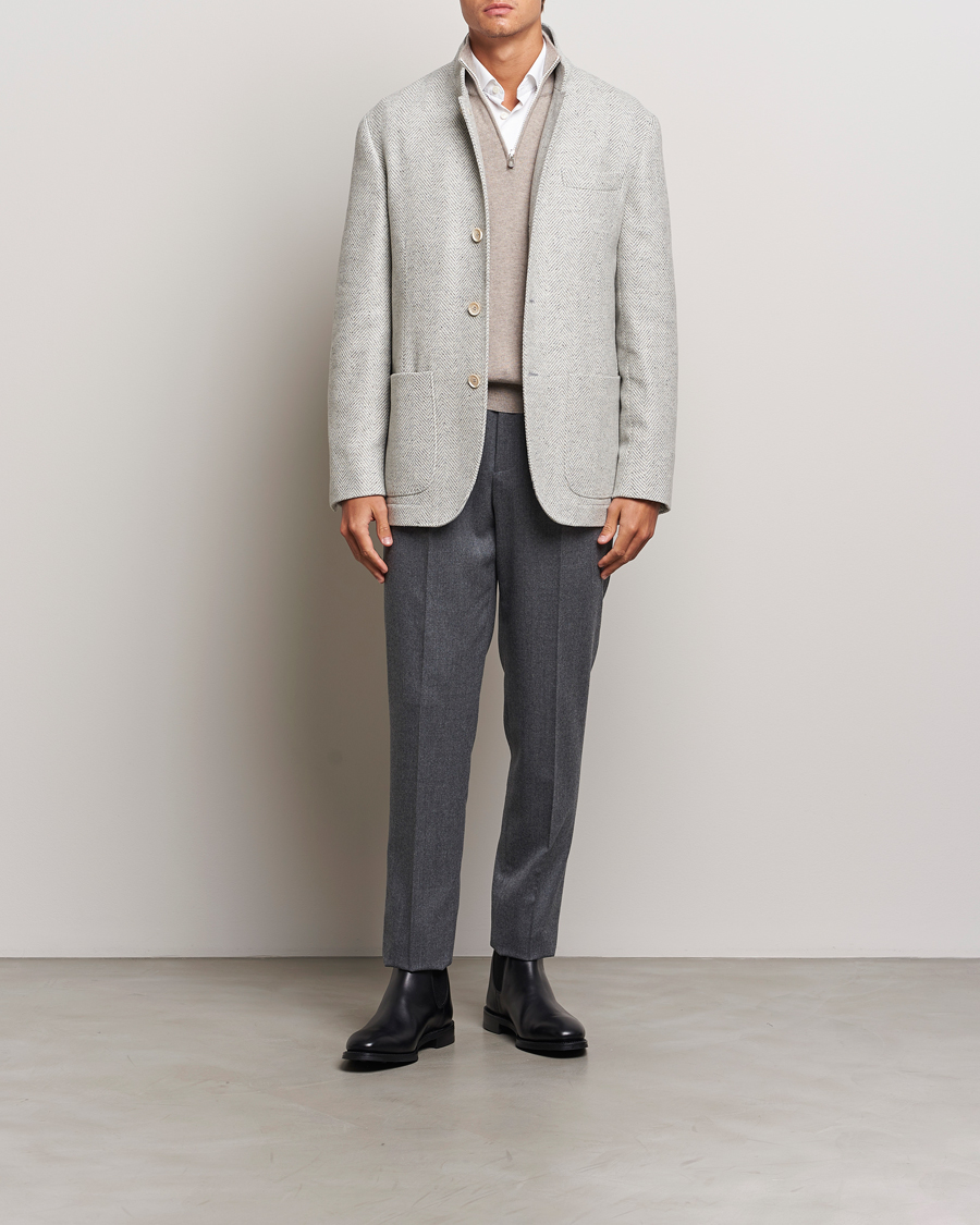 Mies | Takit | Brunello Cucinelli | Cashmere Herringbone City Jacket Pearl Grey