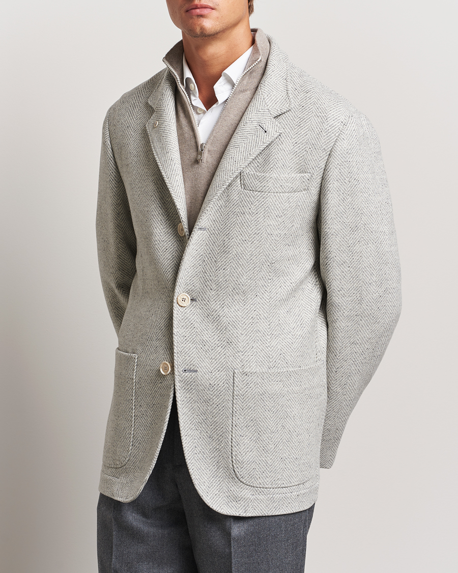 Mies | Takit | Brunello Cucinelli | Cashmere Herringbone City Jacket Pearl Grey