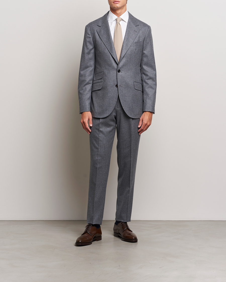 Mies | Puvut | Brunello Cucinelli | Single Breasted Flannel Suit Grey Melange