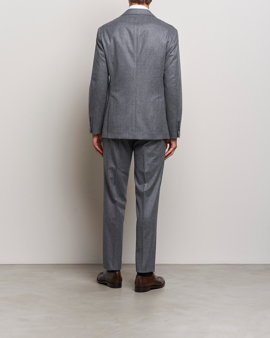 Mies | Puvut | Brunello Cucinelli | Single Breasted Flannel Suit Grey Melange
