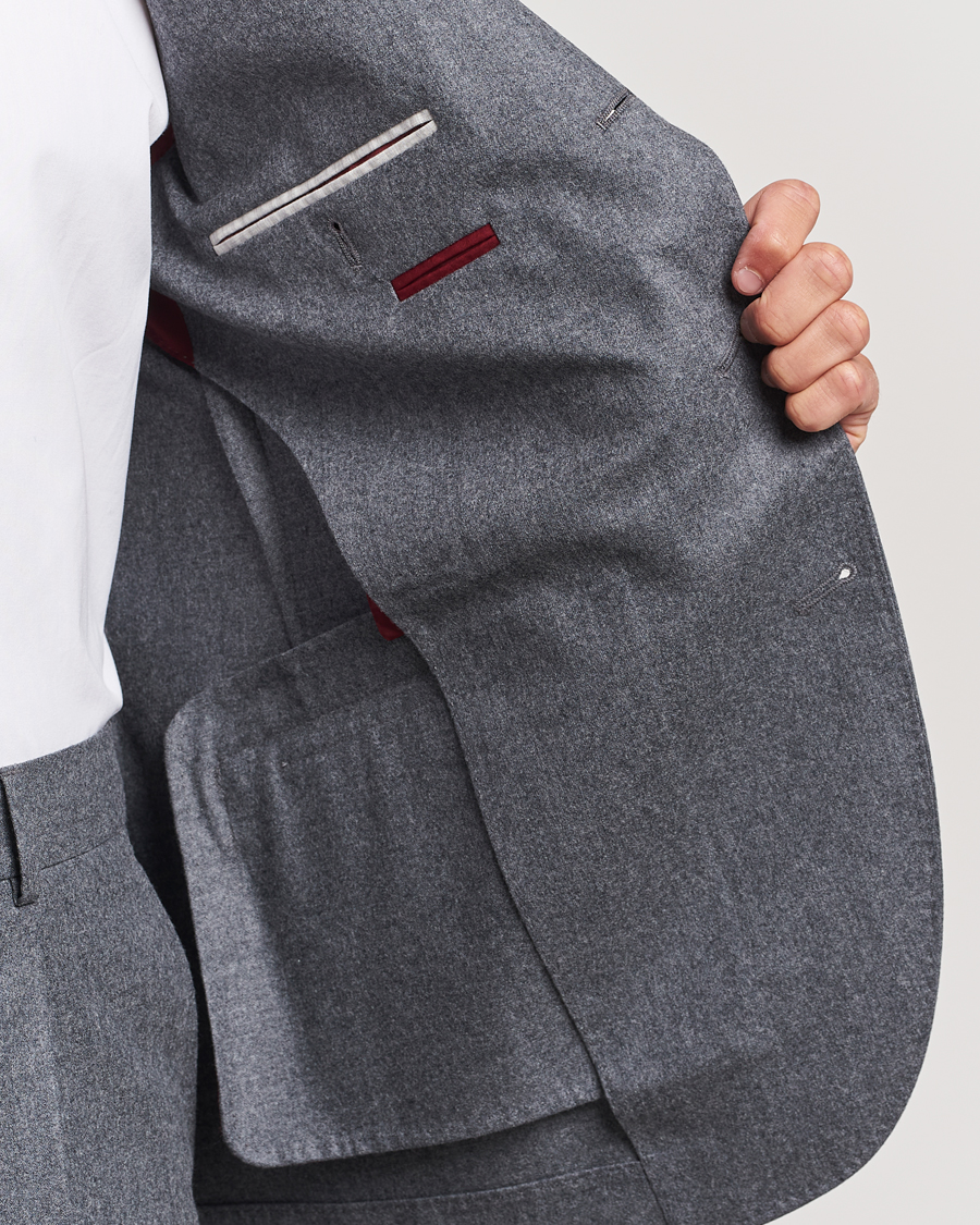 Mies | Puvut | Brunello Cucinelli | Single Breasted Flannel Suit Grey Melange