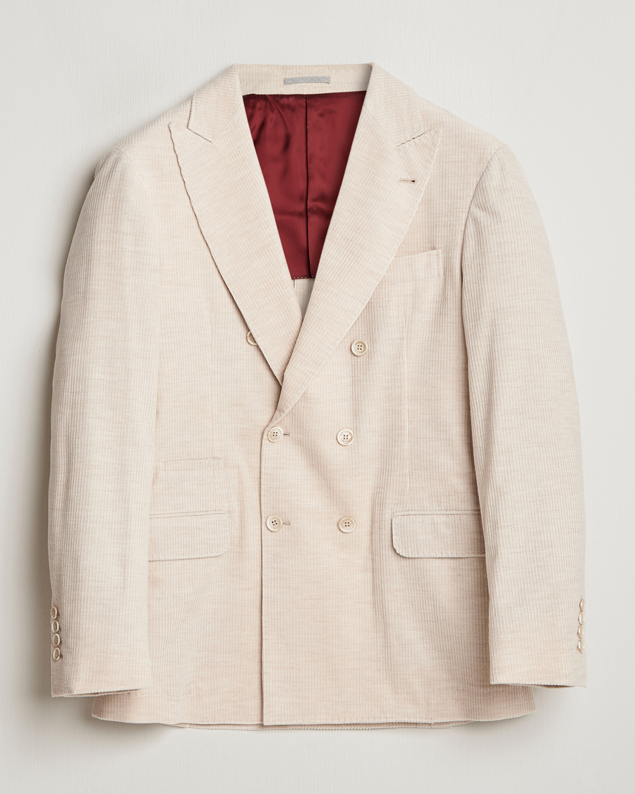 Mies | Pikkutakit | Brunello Cucinelli | Double Breasted Cashmere Corduroy Blazer Sand