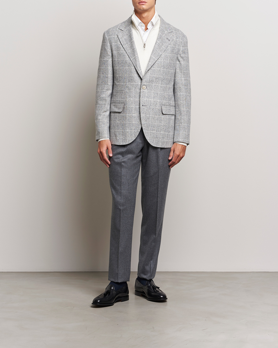 Mies | Pikkutakit | Brunello Cucinelli | Single Breasted Check Blazer Pearl Grey