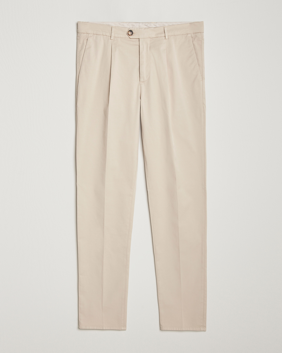 Mies | Housut | Brunello Cucinelli | Slim Fit Pleated Trousers Light Beige