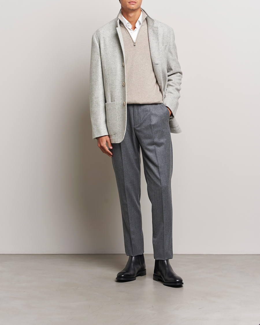 Mies | Housut | Brunello Cucinelli | Slim Fit Pleated Flannel Trousers Grey Melange
