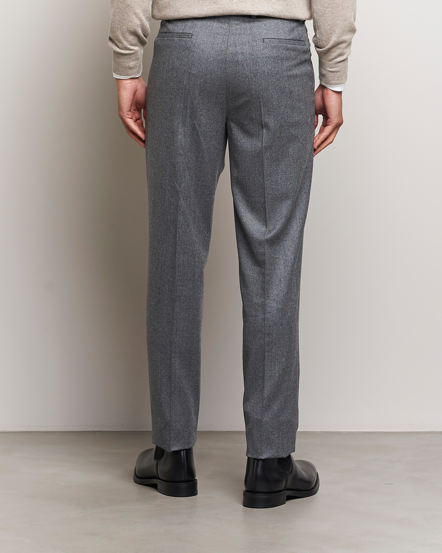 Mies | Housut | Brunello Cucinelli | Slim Fit Pleated Flannel Trousers Grey Melange