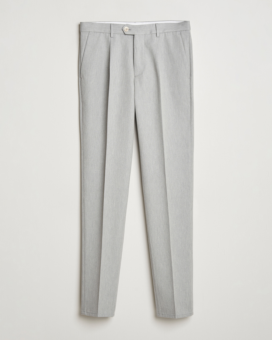 Mies | Housut | Brunello Cucinelli | Slim Fit Pleated Wool Trousers Light Grey
