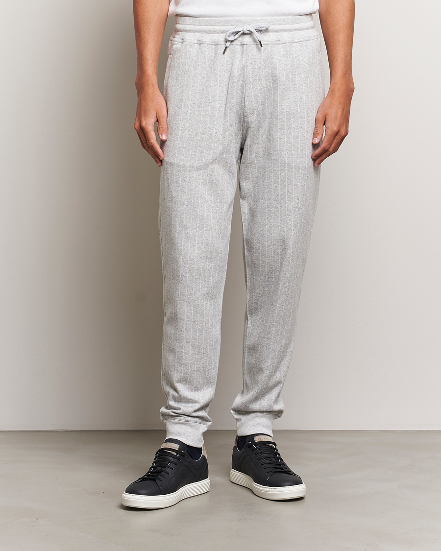 Mies | Housut | Brunello Cucinelli | Soft Pinstripe Sweatpants Pearl Grey